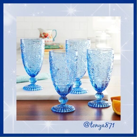 🦋 New Pioneer Woman Amelia 4-Piece 14.7-Ounce Goblet Set, Blue - Picture 4 of 10